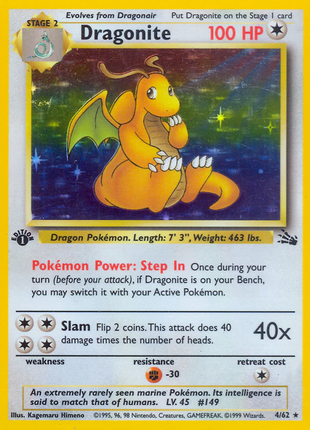 Dragonite 4/62 1st Edition Holofoil Fossil